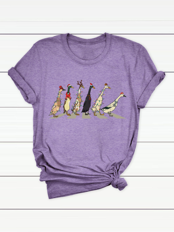 Γυναικείο T-shirt από CVC βαμβάκι - φλοράλ εκτύπωση, κοντά μανίκια, στρογγυλό λαιμό, χαλαρή γραμμή, street hipster στυλ