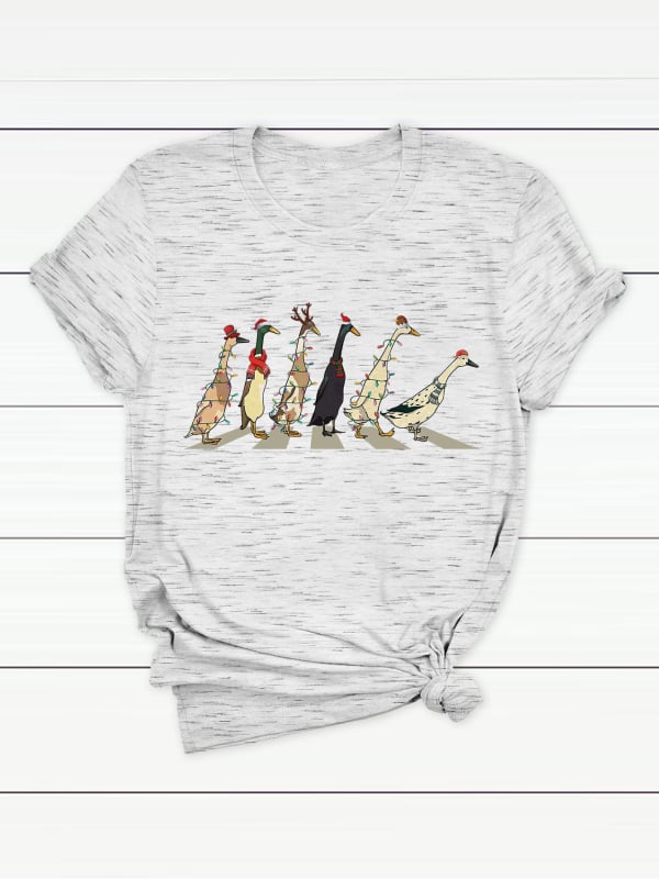 Γυναικείο T-shirt από CVC βαμβάκι - φλοράλ εκτύπωση, κοντά μανίκια, στρογγυλό λαιμό, χαλαρή γραμμή, street hipster στυλ