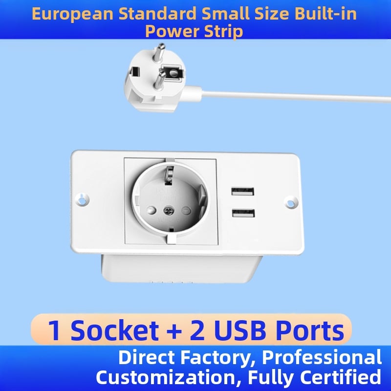 Prelungitor USB încorporat pentru mobilier, standard european, prize multiple cu gestionare a cablurilor (16A, 250V, 4000W)