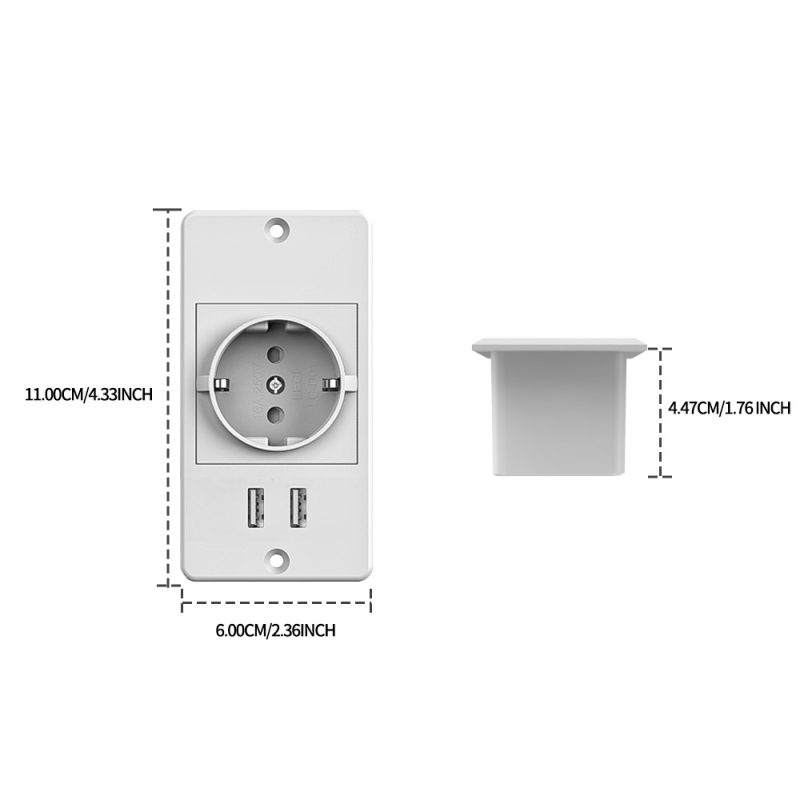 Prelungitor USB încorporat pentru mobilier, standard european, prize multiple cu gestionare a cablurilor (16A, 250V, 4000W)