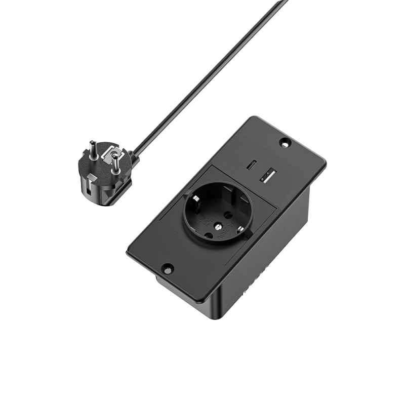Prelungitor USB încorporat pentru mobilier, standard european, prize multiple cu gestionare a cablurilor (16A, 250V, 4000W)