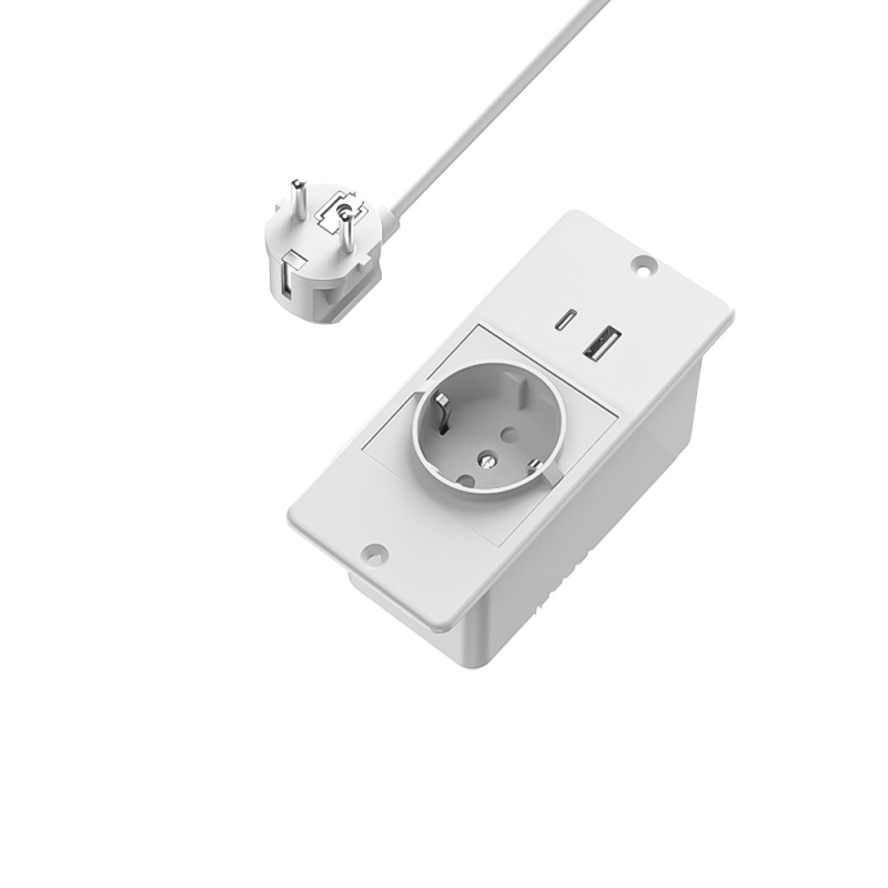 Prelungitor USB încorporat pentru mobilier, standard european, prize multiple cu gestionare a cablurilor (16A, 250V, 4000W)