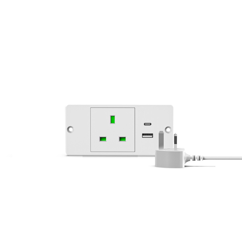 Prelungitor USB încorporat pentru mobilier, standard european, prize multiple cu gestionare a cablurilor (16A, 250V, 4000W)