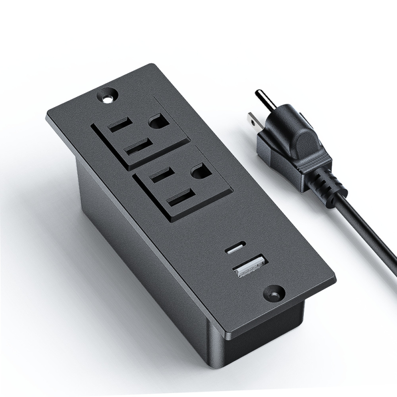 Prelungitor USB încorporat pentru mobilier, standard european, prize multiple cu gestionare a cablurilor (16A, 250V, 4000W)