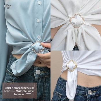 Καρφίτσα με κόμπο στη γωνία, δαχτυλίδι τετράφυλλου για πολλαπλές χρήσεις, κούμπωμα φουλαριού από μετάξι (Άνοιξη 2025)