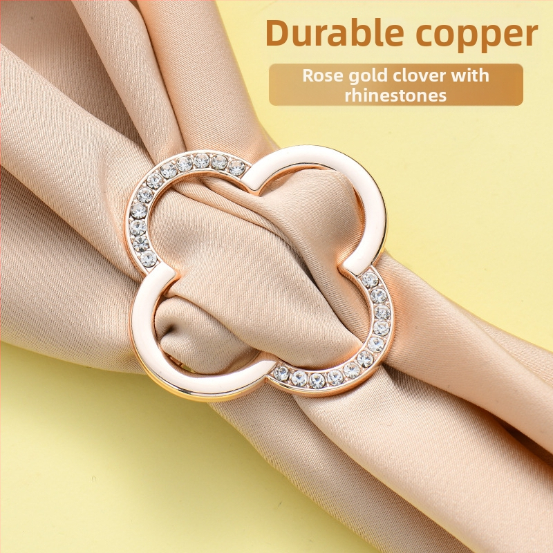 Segė su mazgu kampu, keturių lapų dobilo žiedas daugiafunkciam naudojimui, šilko šalikui sagtis (Pavasaris 2025)