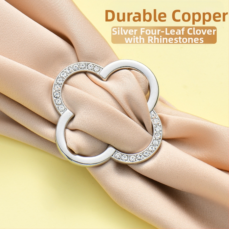 Segė su mazgu kampu, keturių lapų dobilo žiedas daugiafunkciam naudojimui, šilko šalikui sagtis (Pavasaris 2025)