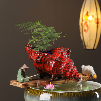 Κεραμικός διακοσμητικός νερού για ενυδρείο με θήκη υλικών φιλτραρίσματος — επιφάνεια ημι-χειροποίητη, στυλ γαλλικό αγροτικό