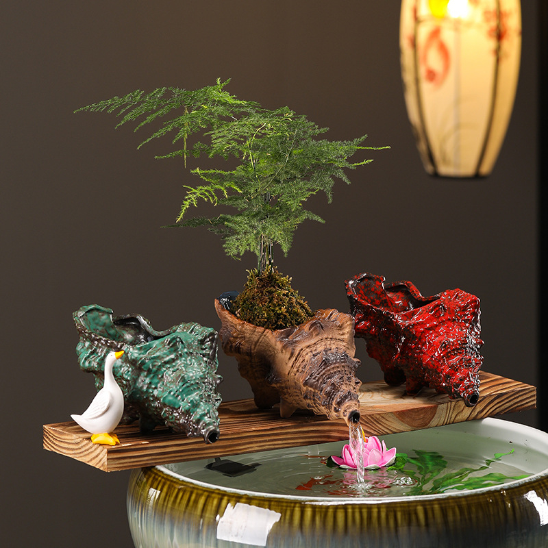 Κεραμικός διακοσμητικός νερού για ενυδρείο με θήκη υλικών φιλτραρίσματος — επιφάνεια ημι-χειροποίητη, στυλ γαλλικό αγροτικό