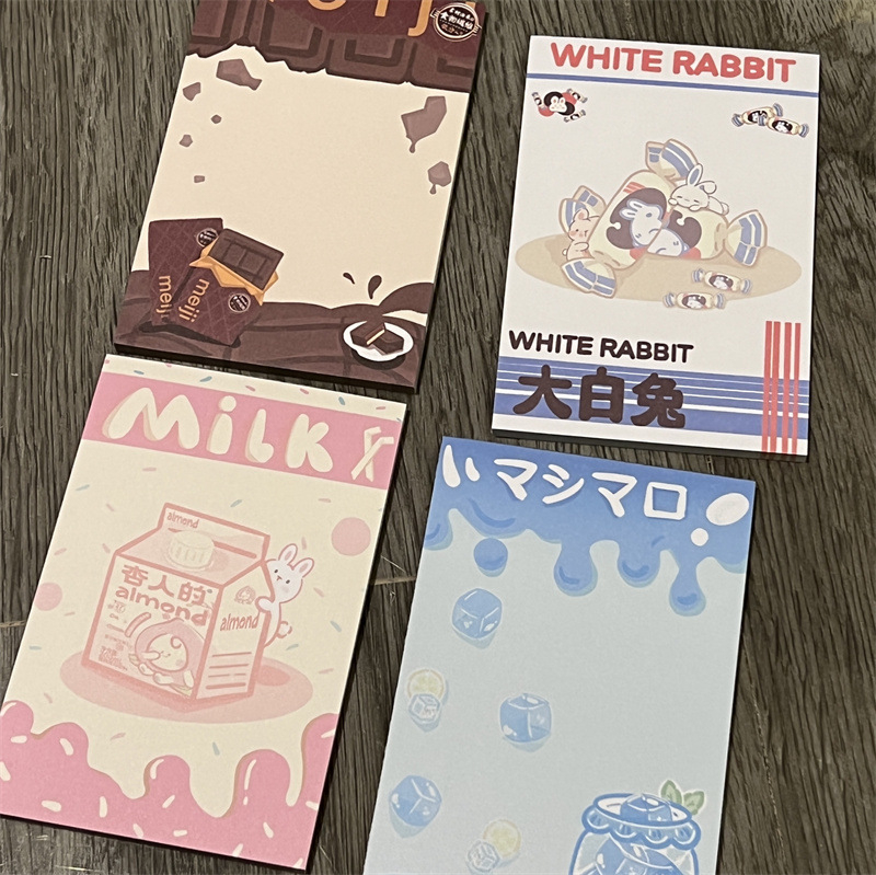 4 paketai didelių užrašų bloknotų studentams, Instagram stilius, su atplėšiamomis puslapiais ir mielais karikatūromis