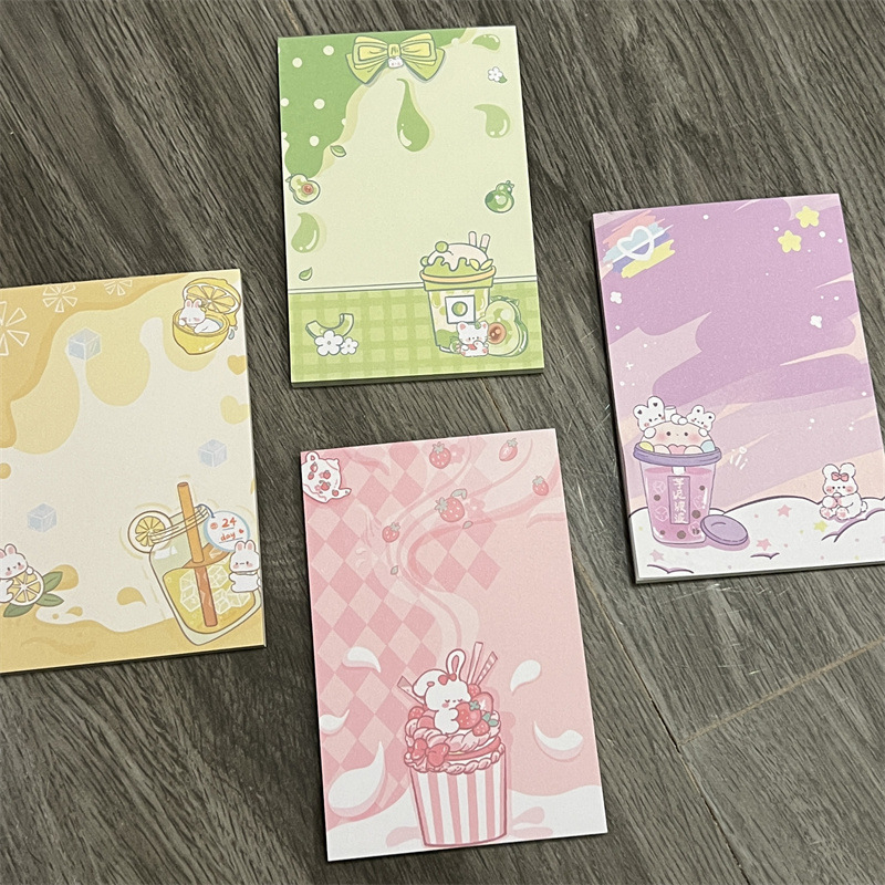 4 paketai didelių užrašų bloknotų studentams, Instagram stilius, su atplėšiamomis puslapiais ir mielais karikatūromis