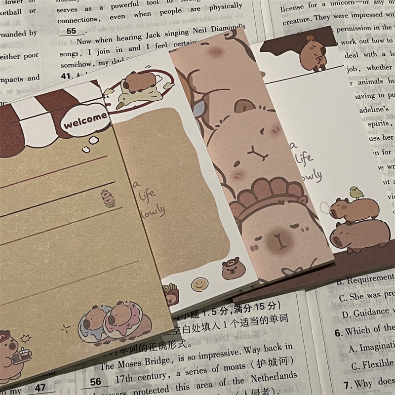 4 paketai didelių užrašų bloknotų studentams, Instagram stilius, su atplėšiamomis puslapiais ir mielais karikatūromis