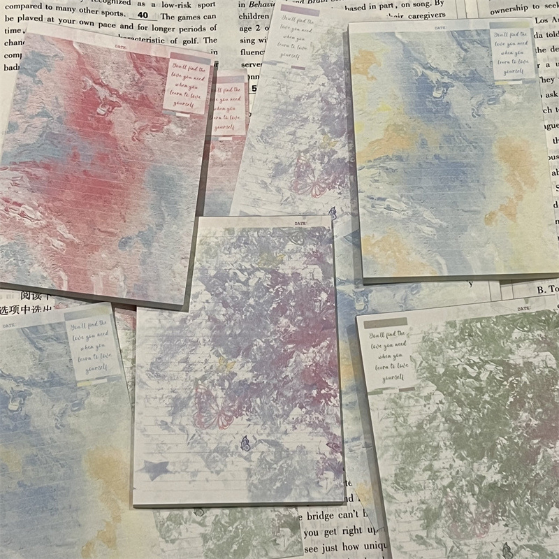 4 paketai didelių užrašų bloknotų studentams, Instagram stilius, su atplėšiamomis puslapiais ir mielais karikatūromis