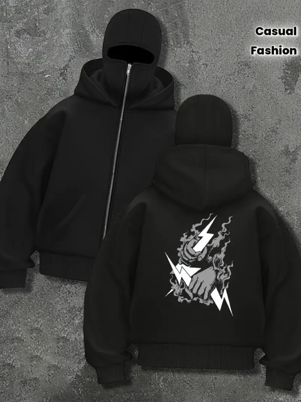 Ανδρικό φούτερ με κουκούλα από φλίς, πουλόβερ, άνετη γραμμή, πολυεστέρας 91-96%