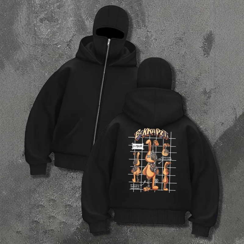 Férfi kapucnis fleeces pulóver, laza szabás, poliészter 91-96%