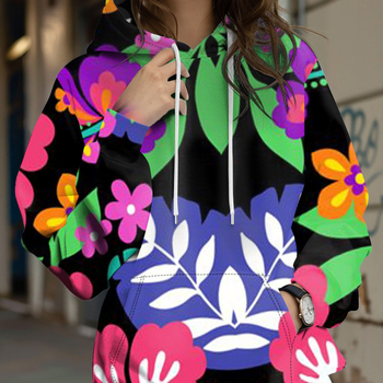 Φούτερ με κουκούλα με floral honeybee print, 3D εφέ, φαρδιά γραμμή, Air Layer ύφασμα, 70-80% πολυεστέρα