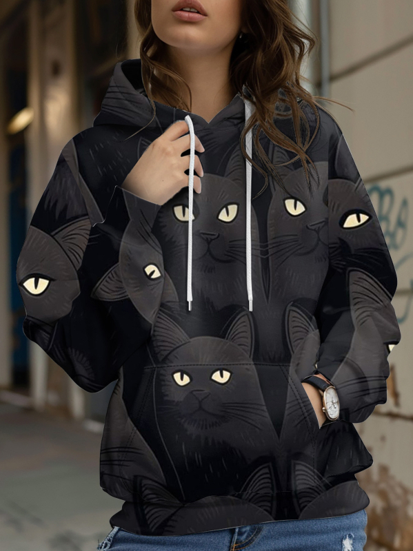 Φούτερ με κουκούλα με floral honeybee print, 3D εφέ, φαρδιά γραμμή, Air Layer ύφασμα, 70-80% πολυεστέρα