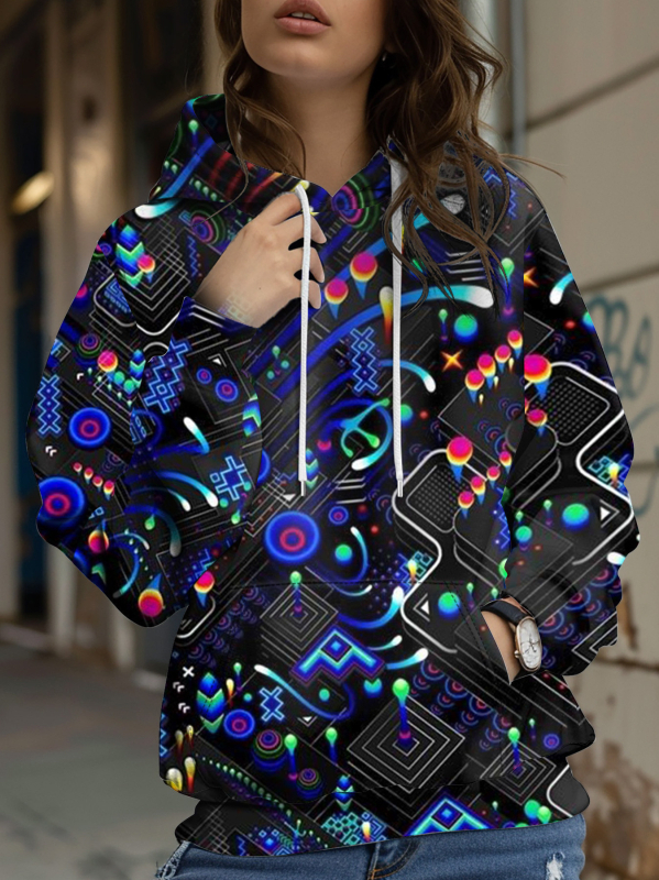 Φούτερ με κουκούλα με floral honeybee print, 3D εφέ, φαρδιά γραμμή, Air Layer ύφασμα, 70-80% πολυεστέρα