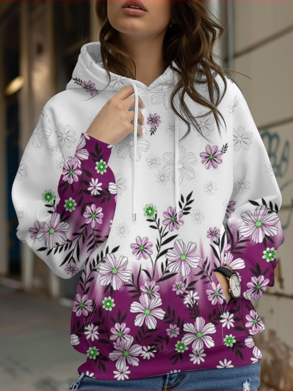 Φούτερ με κουκούλα με floral honeybee print, 3D εφέ, φαρδιά γραμμή, Air Layer ύφασμα, 70-80% πολυεστέρα