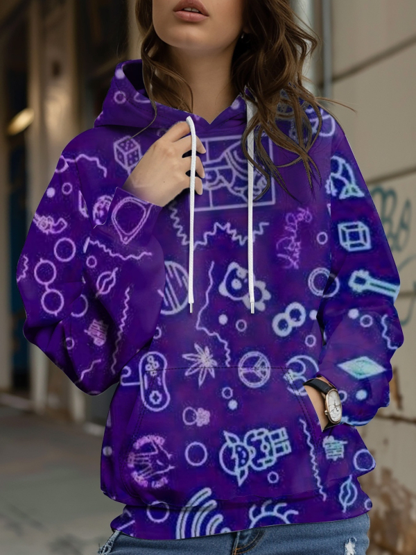 Φούτερ με κουκούλα με floral honeybee print, 3D εφέ, φαρδιά γραμμή, Air Layer ύφασμα, 70-80% πολυεστέρα