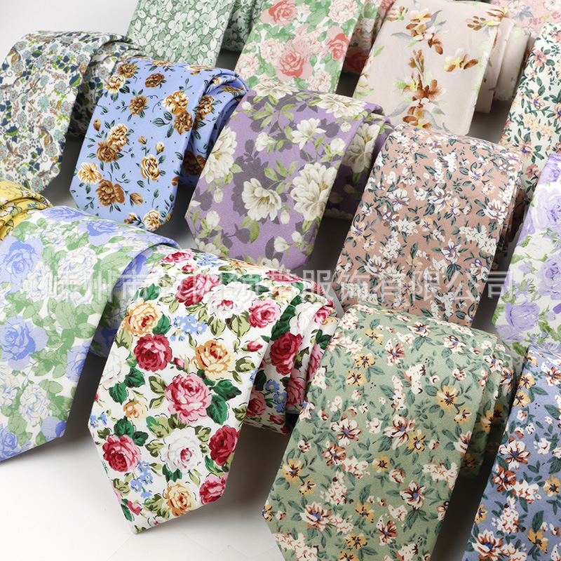 Памучна флорална вратовръзка, форма на стрела, за мъже, флорална шарка, печат