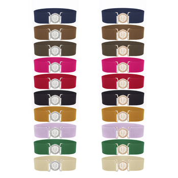 Γυναικεία ελαστική ζώνη με αγκράφα από κράμα, νάιλον, πλάτος 4 cm, κούμπωμα με κουμπί