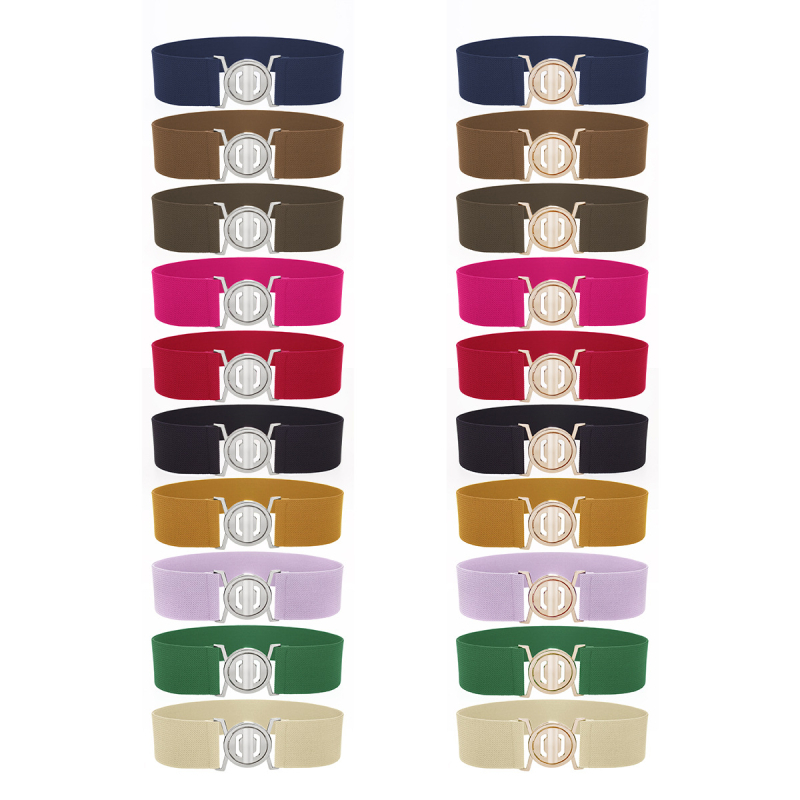 Sieviešu elastīgā josta ar sakausējuma sprādzi, neilons, platums virs 4 cm, aizdare ar pogu