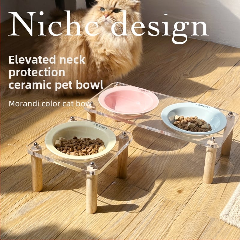Κεραμικό μπολ για γάτες, διπλό μπολ, με ψηλά πόδια, ανθεκτικό στους κραδασμούς