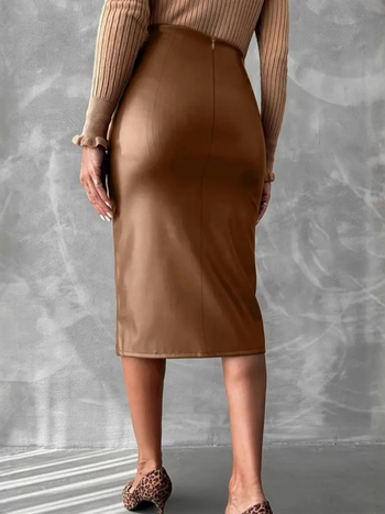 PU кожена пола с висока талия, bodycon, полу-дълга, елегантен стил