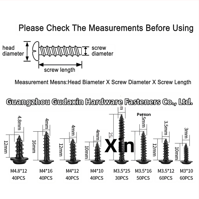350 броя набор от самонарезни винтове с кръгла глава, карбонова стомана, клас А, стандарт GDX0035