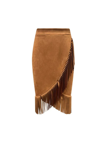 Φούστα με ασύμμετρο τελείωμα σε φούντες, αέρινη μίντι γραμμή, πολυεστέρα-σπαντεξ μίξη, ελαφριά ελαστικότητα, κομψό ύφος