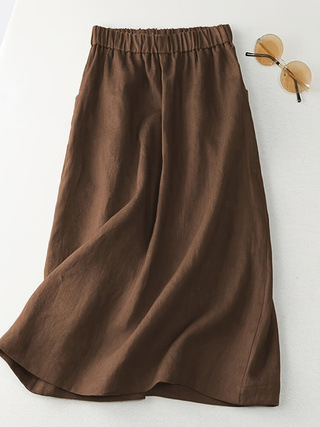 Пола с еластична талия и двойни джобове — полиестер, пролет 2024, женски стил Японско-Корея за свободно време