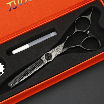 Ψαλίδια κομμωτικής, μαύρα, λεπίδα 6.0, για ίσια φράντζα, δόντια χωρίς κενά, κόψιμο για αποξήρανση