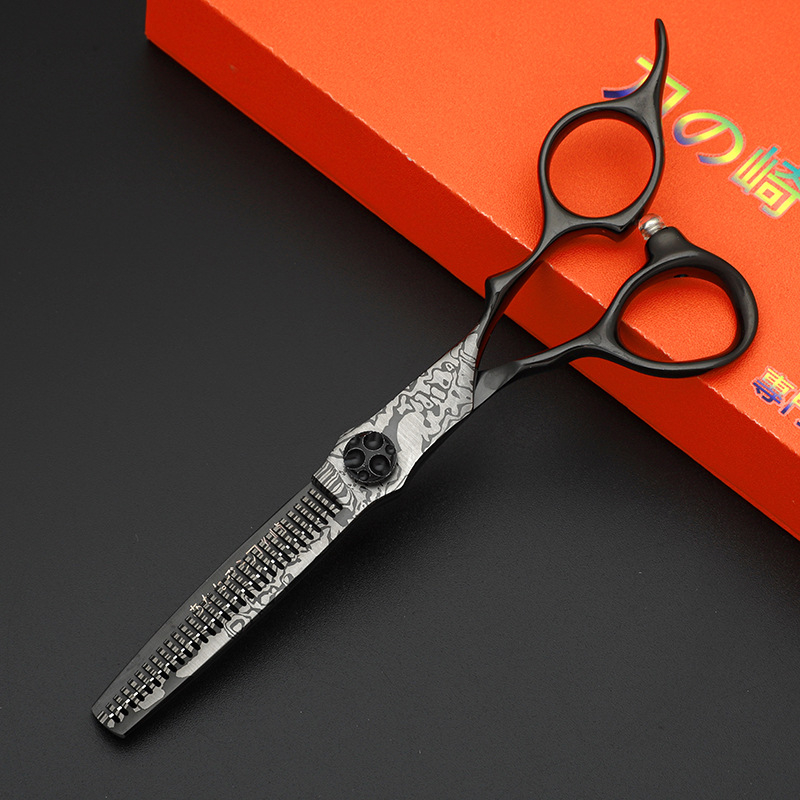 Profesionalne frizerske škare, crne, 6.0, za ravne šišanje, zubi bez razmaka, nožnice za razrjeđivanje