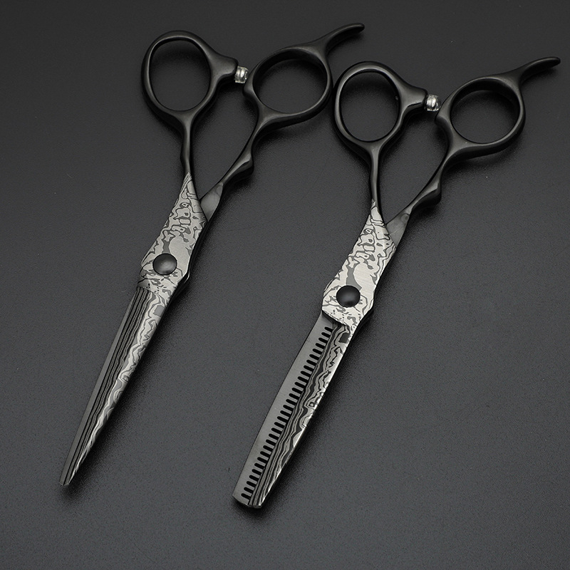 Profesionalne frizerske škare, crne, 6.0, za ravne šišanje, zubi bez razmaka, nožnice za razrjeđivanje