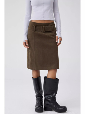 Φούστα Α-γραμμής, μεσαίου μήκους, μονόχρωμο μοτίβο, πολυεστερική ύφανση, καθημερινό ιαπωνο-κορεατικό στυλ