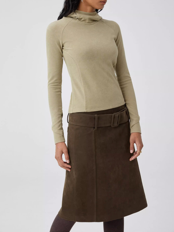 Φούστα Α-γραμμής, μεσαίου μήκους, μονόχρωμο μοτίβο, πολυεστερική ύφανση, καθημερινό ιαπωνο-κορεατικό στυλ