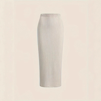 Φούστα ημιμήκους με υψηλή μέση, πλεκτό ύφασμα, πολυεστέρας/σπάντεξ, μήκος midi, μεσαία ελαστικότητα