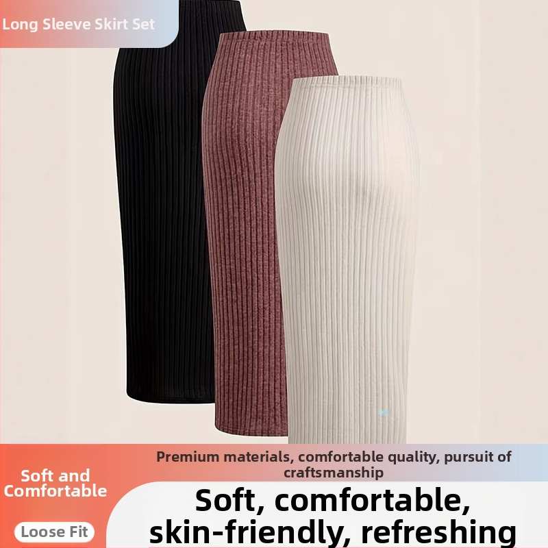 Suknja s visokim pojasom, pleteni materijal, polyester/spandeks, midi duljina, srednja elastičnost