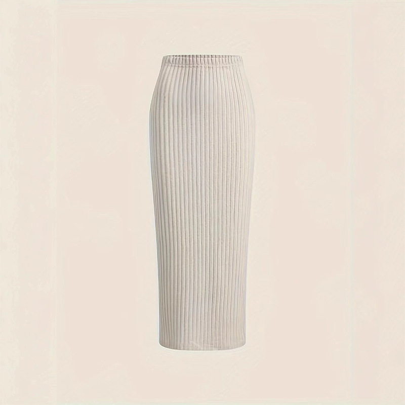 Suknja s visokim pojasom, pleteni materijal, polyester/spandeks, midi duljina, srednja elastičnost