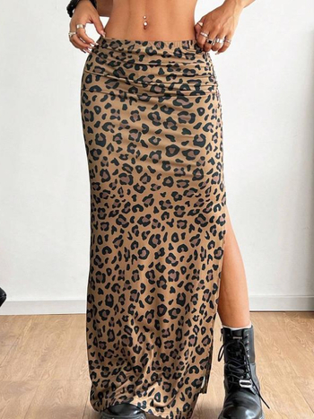 Λεοπάρ φούστα πολυεστέρας υψηλή μέση στενή γραμμή μακριά