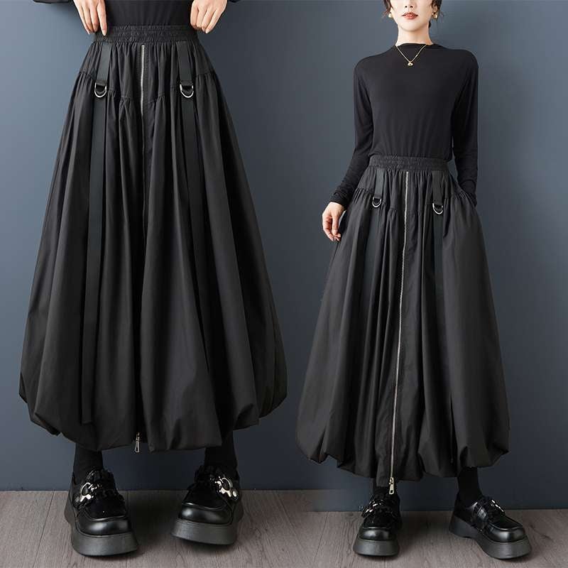 Burbulinis sijonas su užtrauktuku ir patchwork, aukštas juosmuo vizualiam lieknėjimui, 3D dekoras, medvilnės-poliesterio mišinys, ruduo 2025