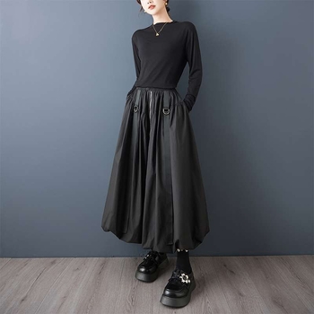 Γυναικεία φούστα Bud Skirt με ψηλή μέση και 3D διακόσμηση από ραφές | Μακριά φούστα, μίξη βαμβακιού-πολυεστέρα