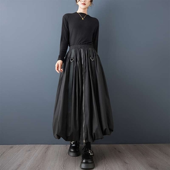 Γυναικεία φούστα Bud Skirt με ψηλή μέση και 3D διακόσμηση από ραφές | Μακριά φούστα, μίξη βαμβακιού-πολυεστέρα