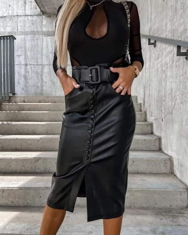 Fustă creion midi din poliester-spandex, 90–95% poliester, Primăvara 2025, cod ZY0173, stil pentru naveta