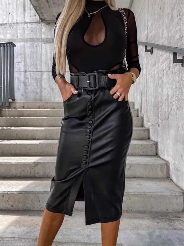 Fustă creion midi din poliester-spandex, 90–95% poliester, Primăvara 2025, cod ZY0173, stil pentru naveta