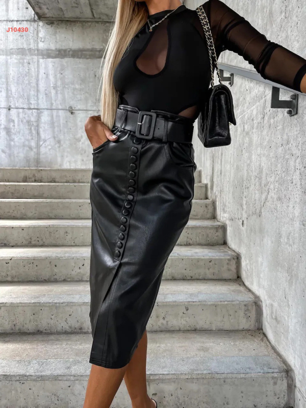 Fustă creion midi din poliester-spandex, 90–95% poliester, Primăvara 2025, cod ZY0173, stil pentru naveta