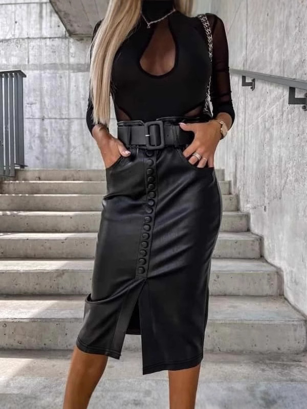 Fustă creion midi din poliester-spandex, 90–95% poliester, Primăvara 2025, cod ZY0173, stil pentru naveta