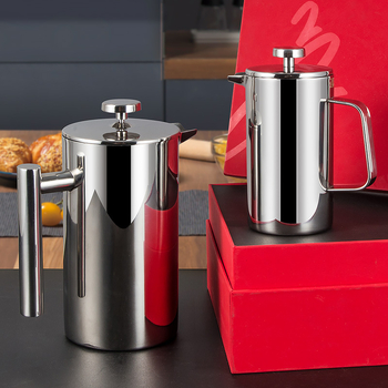 Γαλλικό πιεστήριο από ανοξείδωτο ατσάλι 304, διπλού τοιχώματος, θερμομονωτικό για καφέ και τσάι