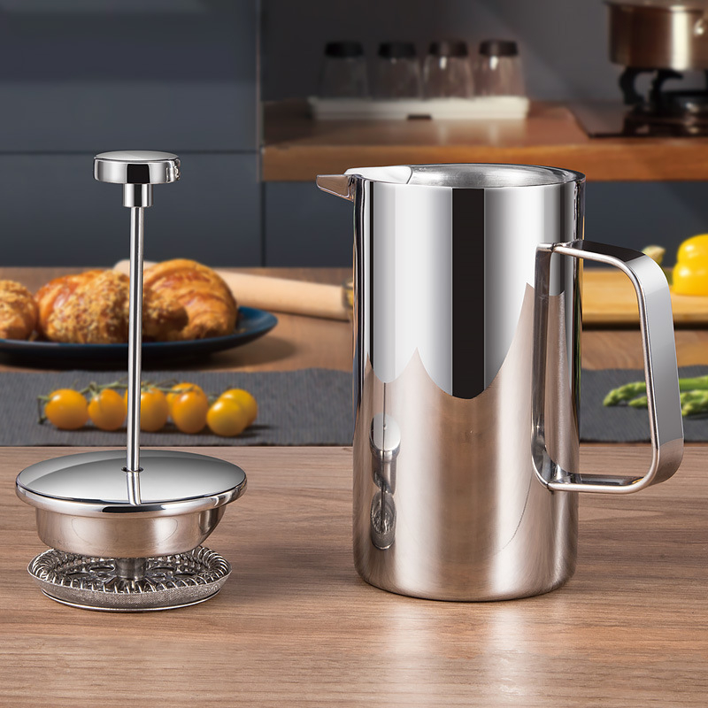 Presă franțuzească din oțel inoxidabil 304, pereți dubli izolați, aparat pentru cafea și ceai